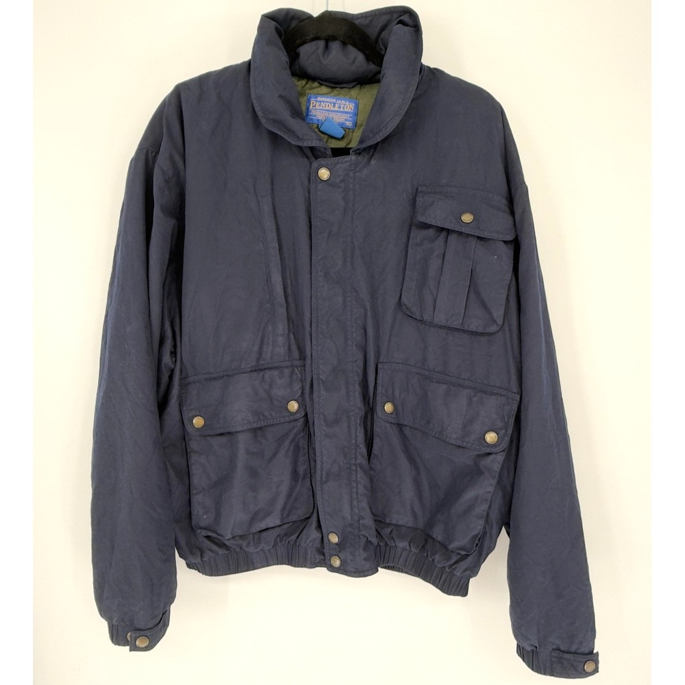 Pendleton Jacket Mens XL Navy 3M Thinsulate Hooded Insulated Zip Snap Pockets